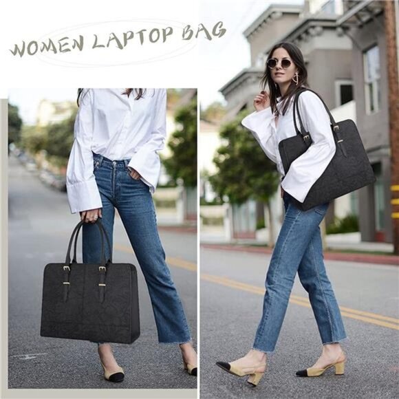 Laptop Bag for Women 15.6 inch Laptop Tote Bag Waterproof Leather Work Bag - Picture 6 of 6